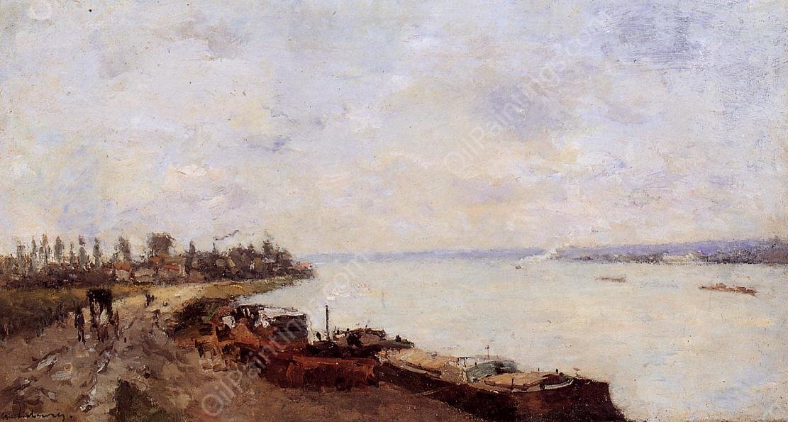 Barges on the Seine, Near Paris by Albert Lebourg - Hand-Painted Oil Painting Reproduction