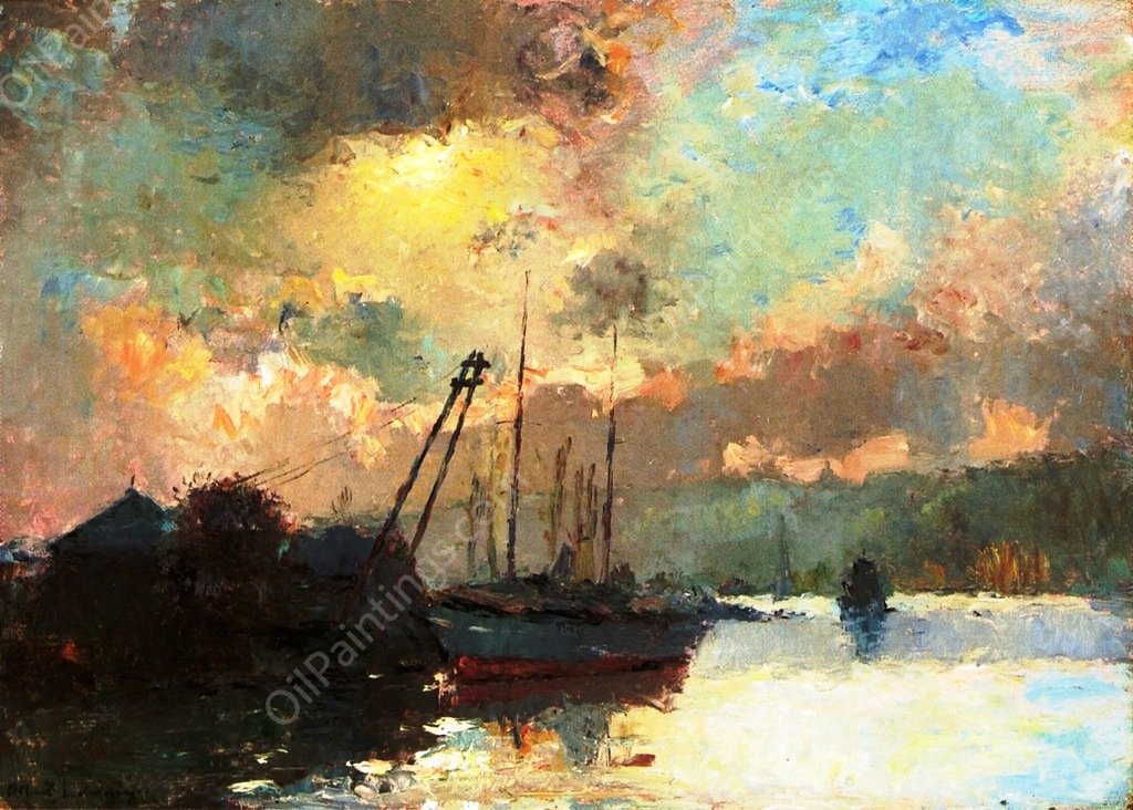Near Rouen, Sunset by Albert Lebourg - Hand-Painted Oil Painting Reproduction