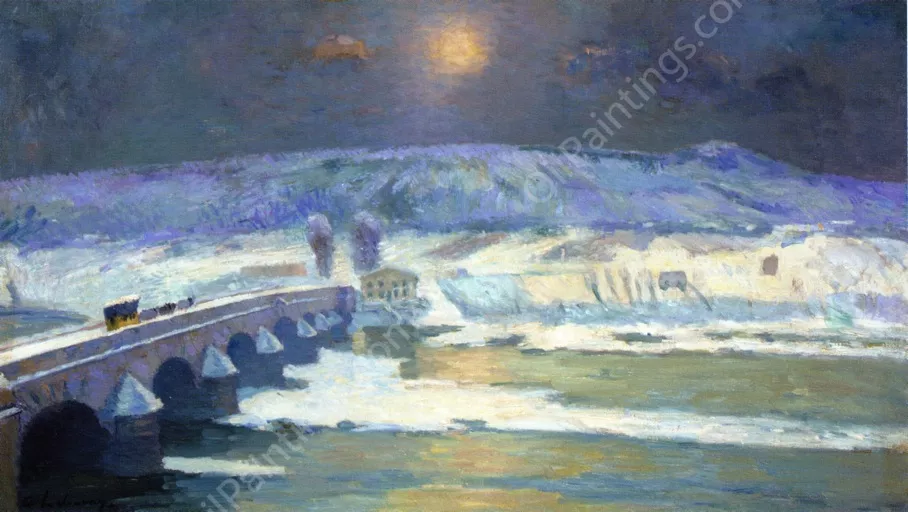 アルベール・ルブール、「LES LAVEUSES A PONT-DU-CHATE The Bridge Over the Allier at Pont-du-Chateau in Winter by Albert