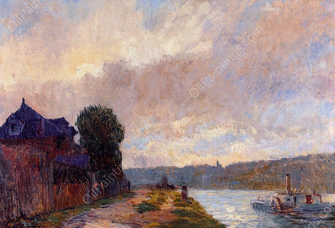 Tugboat on the Seine Downstream from Rouen by Albert Lebourg - Hand-Painted Oil Painting Reproduction