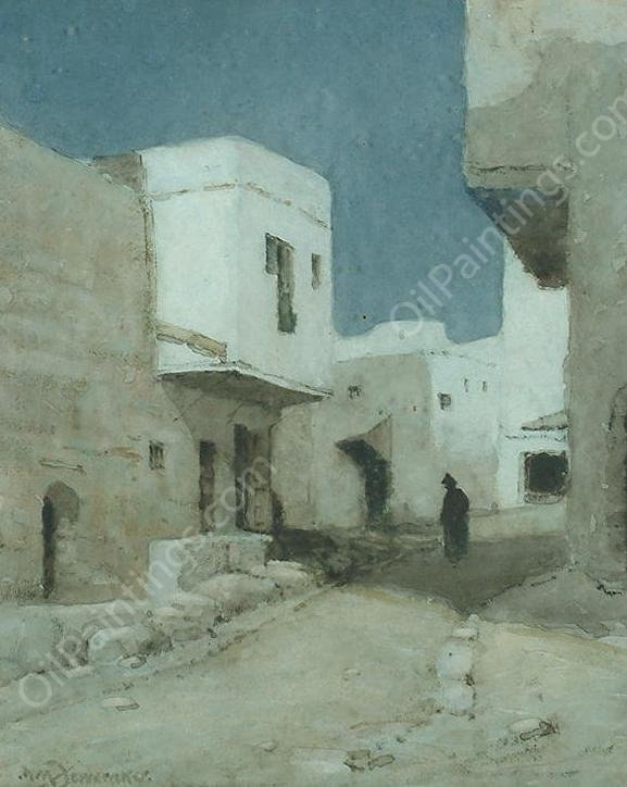 An Arabian Street at Night by Albert Moulton Foweraker - Hand-Painted Oil Painting Reproduction