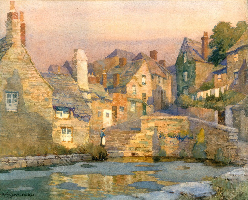 Evening, The Mill Pool, Swanage by Albert Moulton Foweraker - Hand-Painted Oil Painting Reproduction