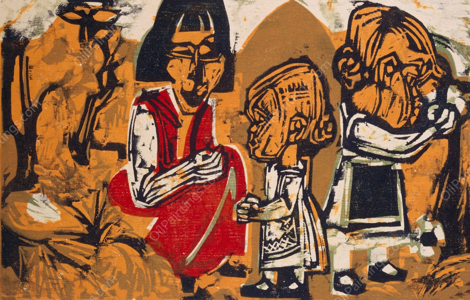 Anna Muller mit Judith und Kaspar  by Albert Muller - Hand-Painted Oil Painting Reproduction