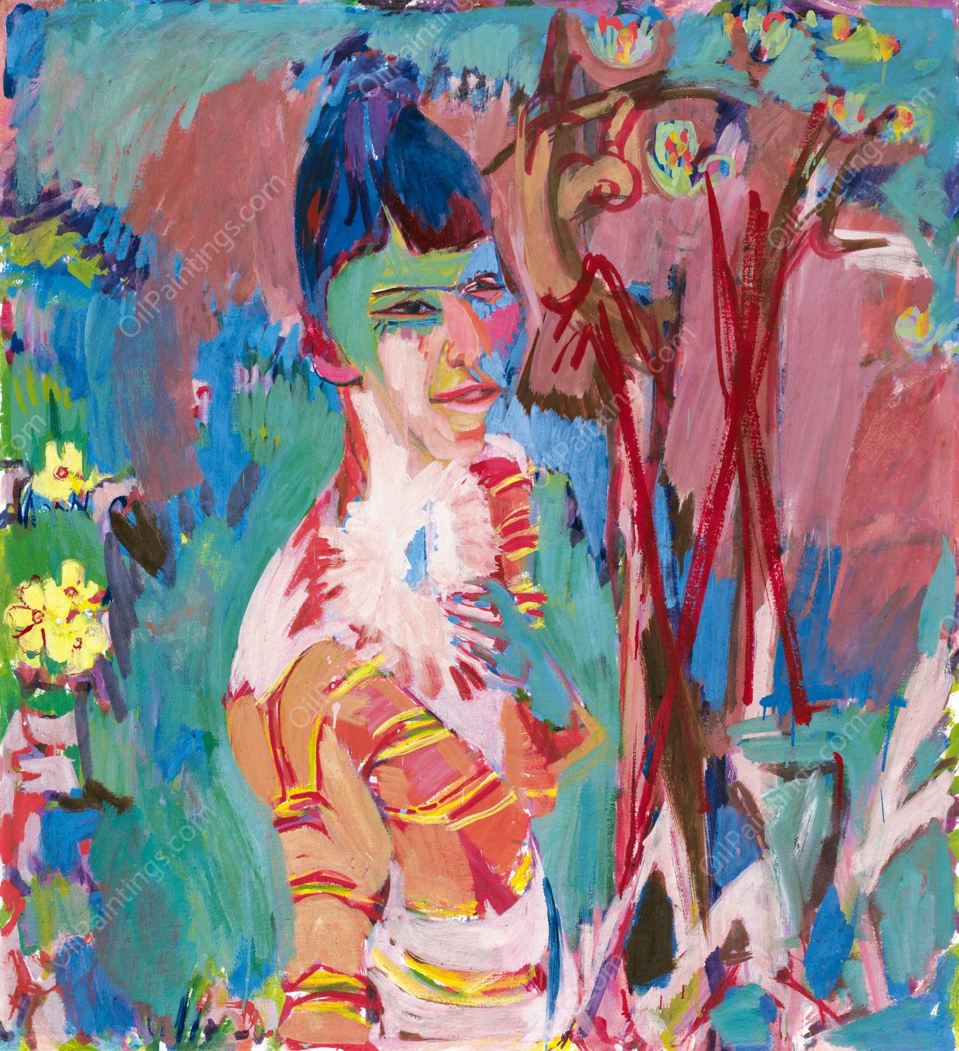 Bust Of A Coloured Girl  by Albert Muller - Hand-Painted Oil Painting Reproduction