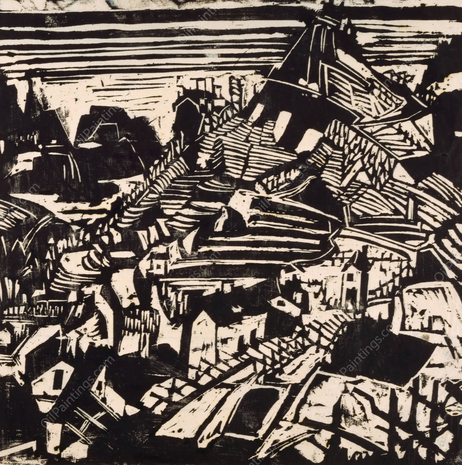 Dorf im Tessin  by Albert Muller - Hand-Painted Oil Painting Reproduction