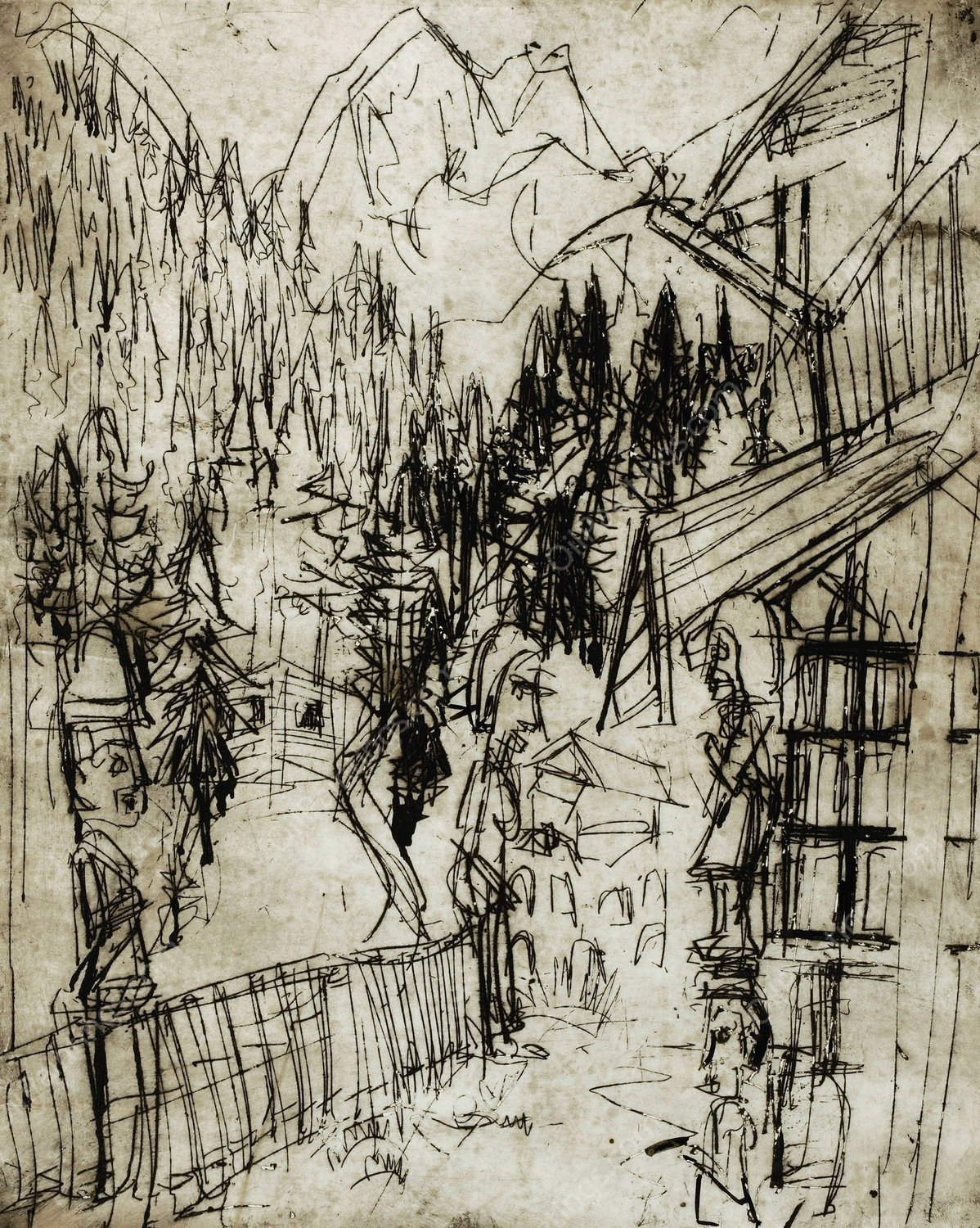 Kirchnerhaus auf dem Wildboden mit Blick ins Sertig  by Albert Muller - Hand-Painted Oil Painting Reproduction