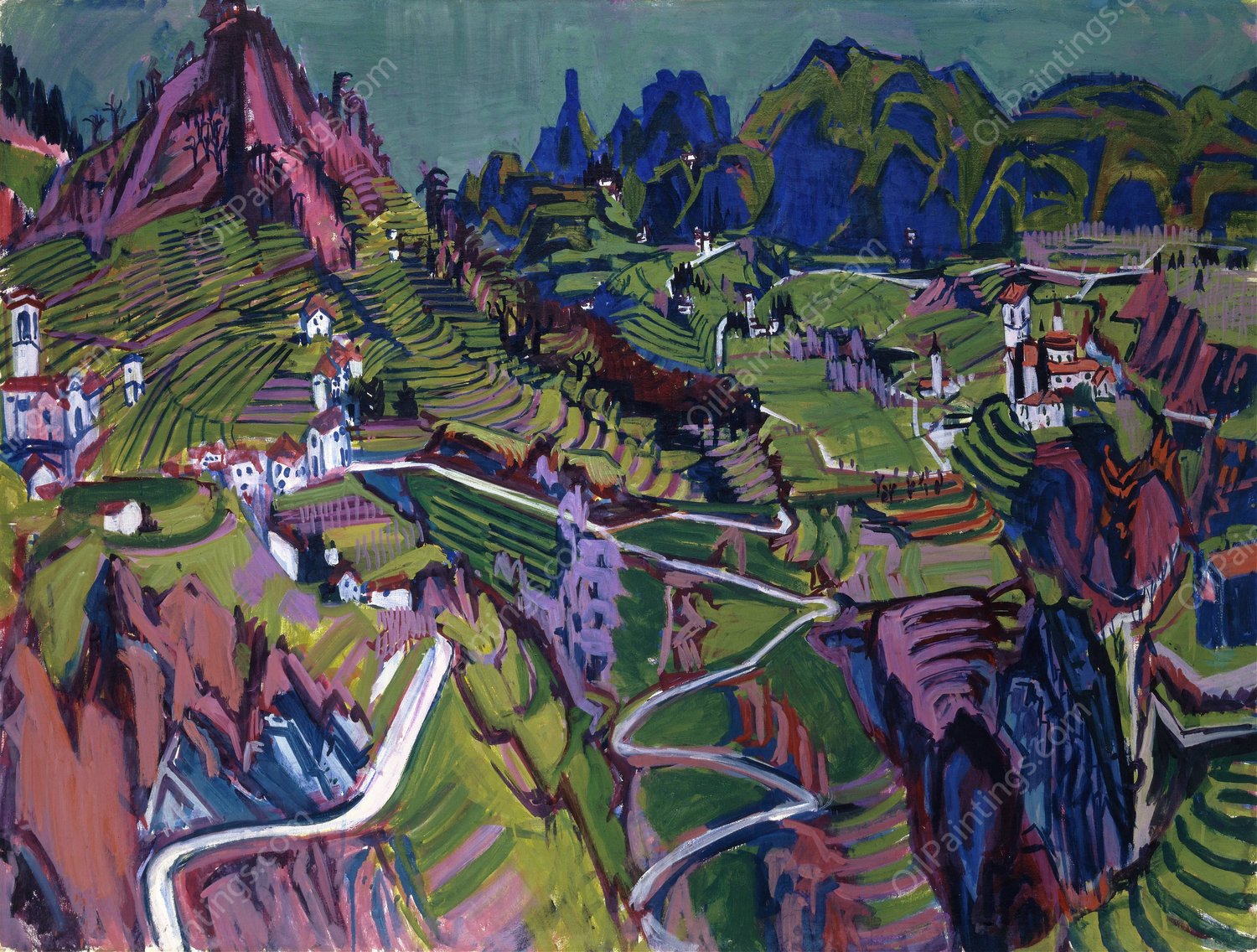 Large Ticino Landscape  by Albert Muller - Hand-Painted Oil Painting Reproduction