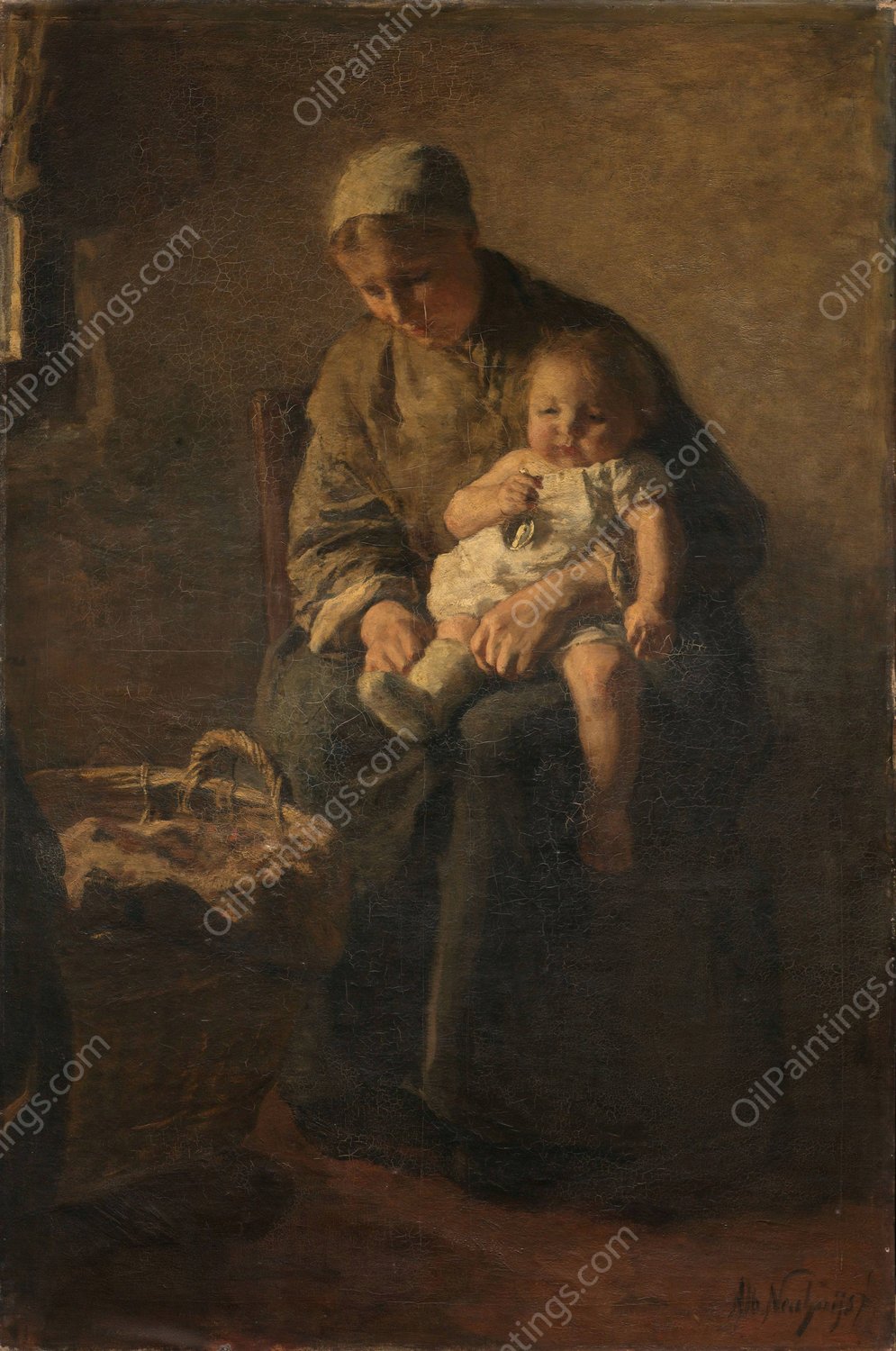 A Mother with her Child  by Albert Neuhuys - Hand-Painted Oil Painting Reproduction