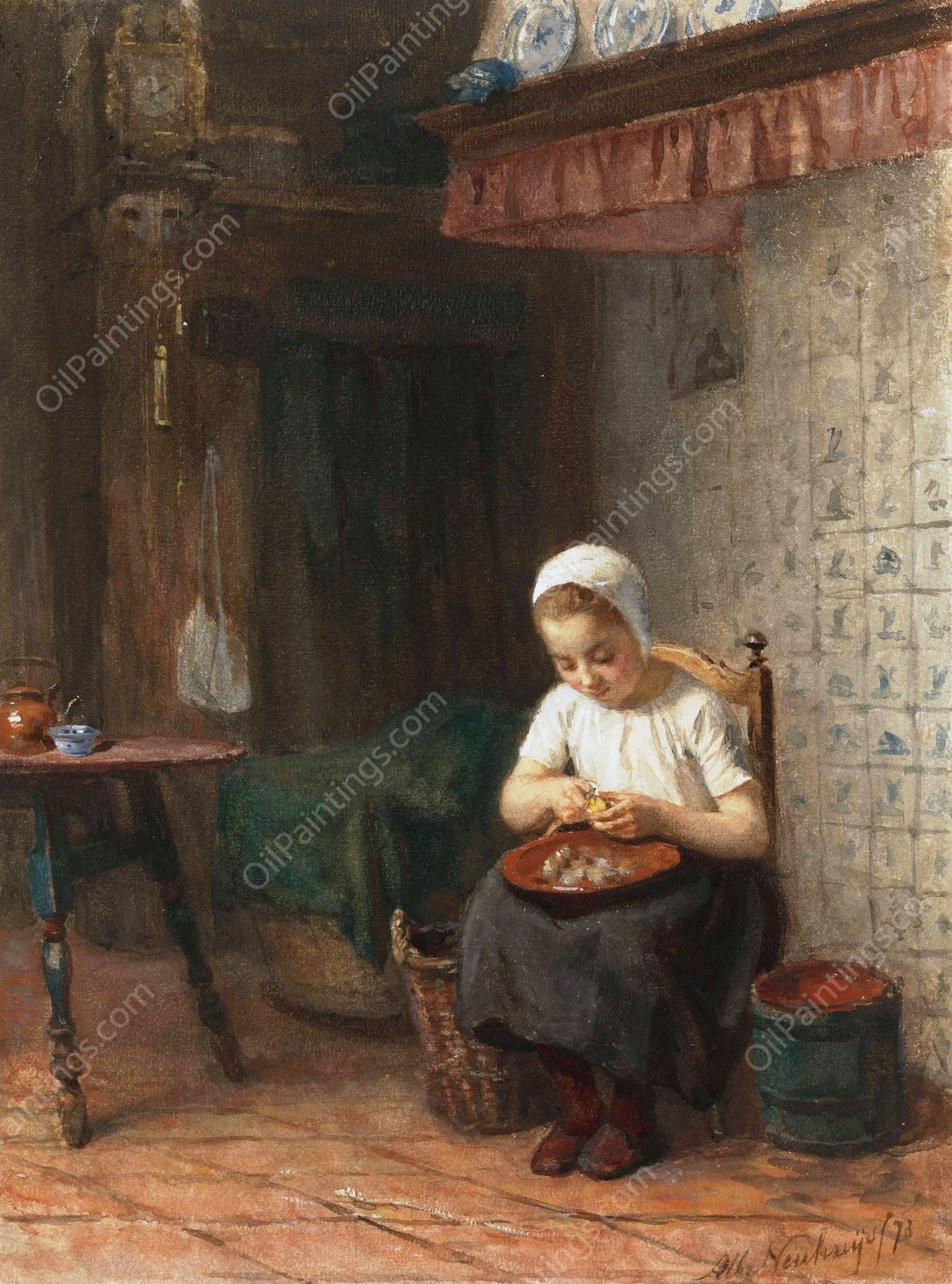 Het aardappelschilstertje  by Albert Neuhuys - Hand-Painted Oil Painting Reproduction
