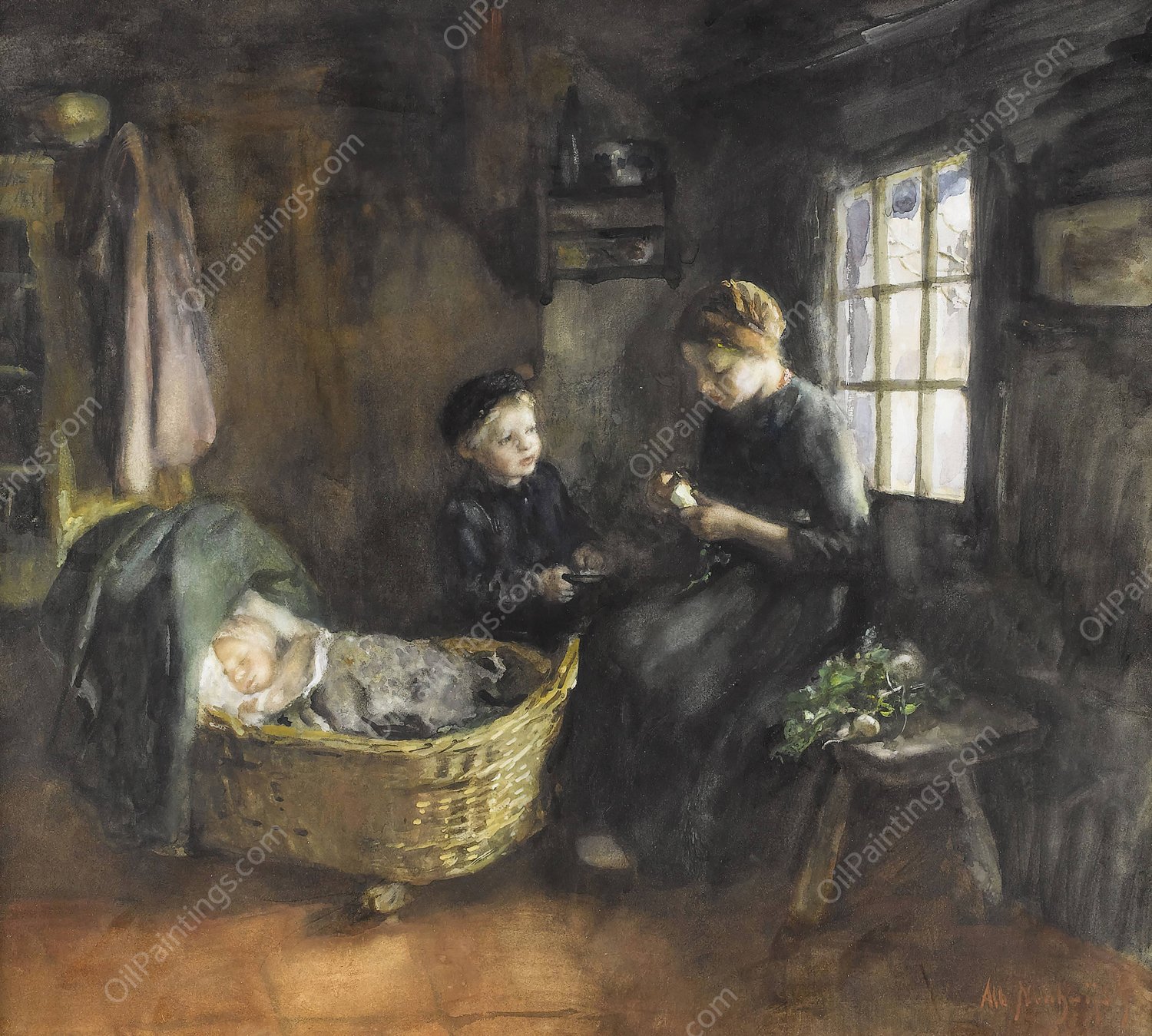 Peeling Turnips by Albert Neuhuys - Hand-Painted Oil Painting Reproduction