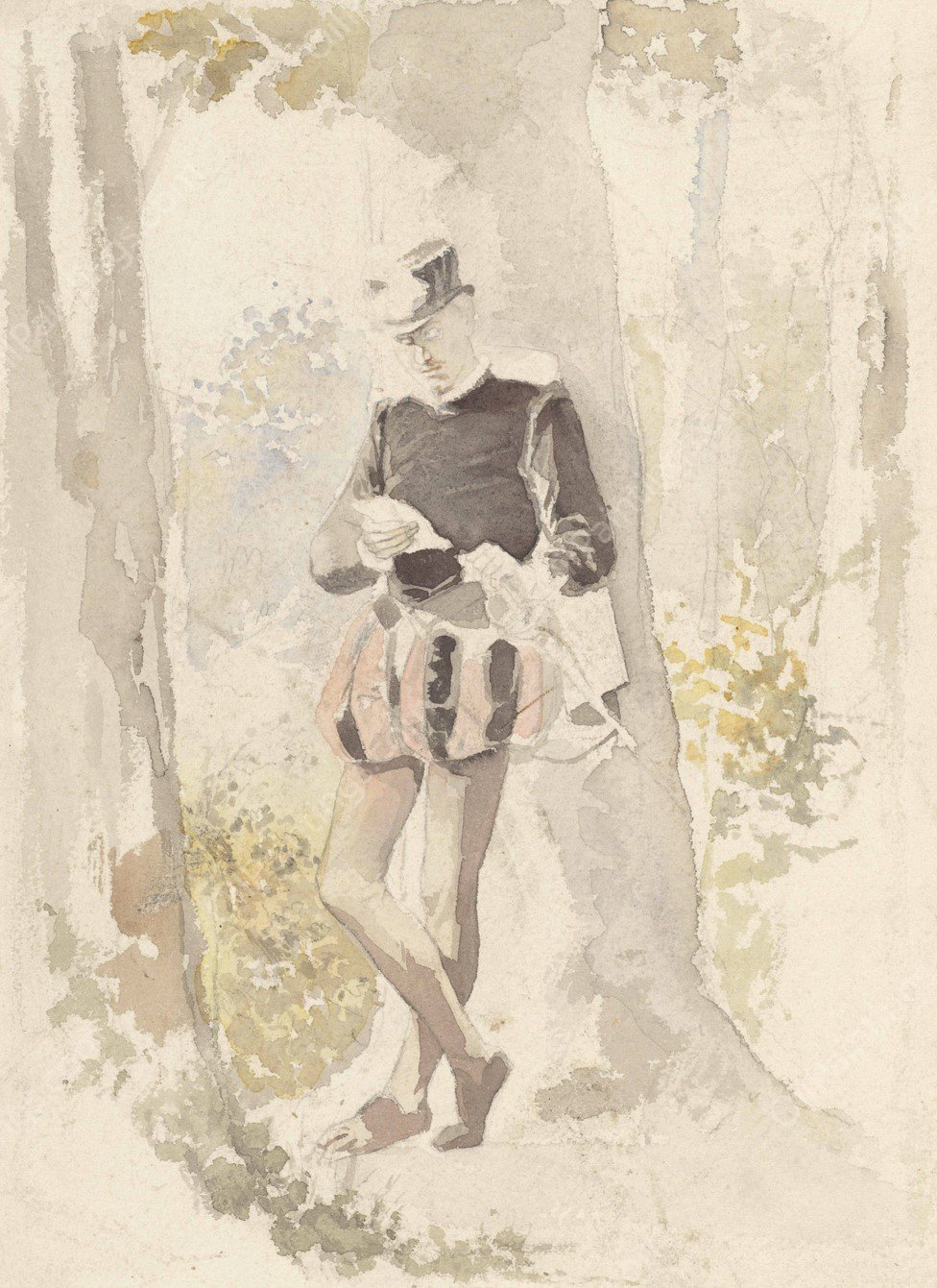 Staande jongeman die een brief leest  by Albert Neuhuys - Hand-Painted Oil Painting Reproduction