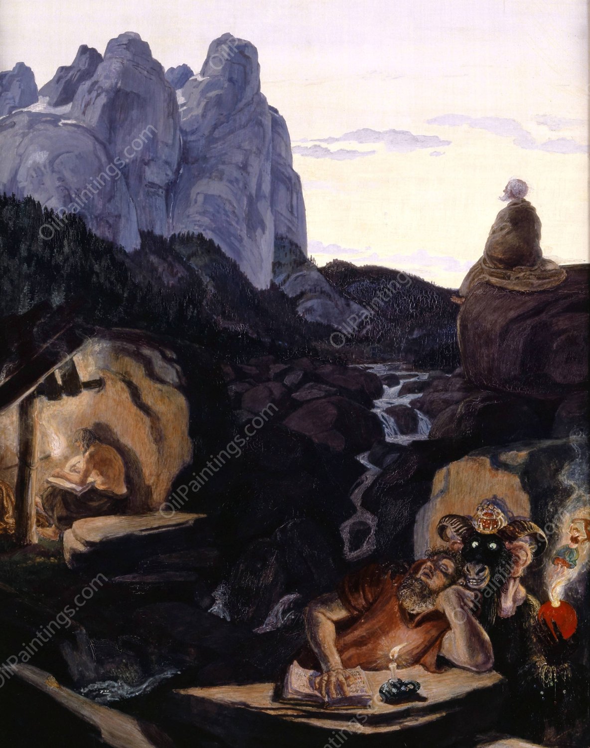 The Three Hermits  by Albert Welti - Hand-Painted Oil Painting Reproduction