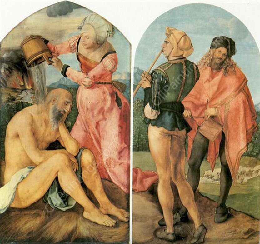 Jabach Altarpiece: Job Castigated by His Wife by Albrecht Duerer - Hand-Painted Oil Painting Reproduction