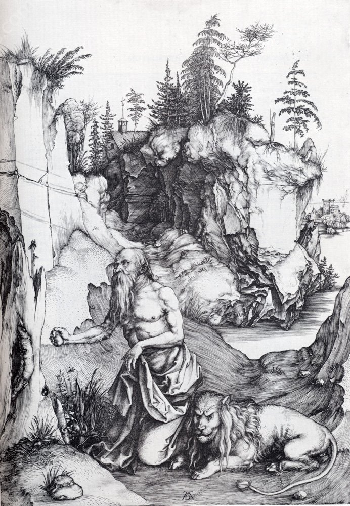 St. Jerome Penitent in The Wilderness by Albrecht Duerer - Hand-Painted Oil Painting Reproduction
