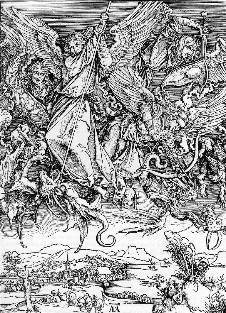 St. Michael's fight against the dragon by Albrecht Duerer - Hand-Painted Oil Painting Reproduction