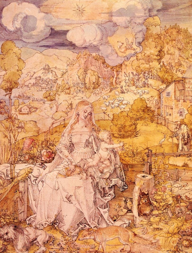 The Virgin Among a Multitute of Animals by Albrecht Duerer - Hand-Painted Oil Painting Reproduction