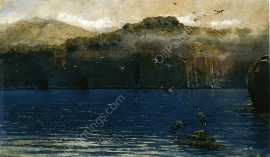 Herons Along the Amalfi Coast by Alceste Campriani - Hand-Painted Oil Painting Reproduction