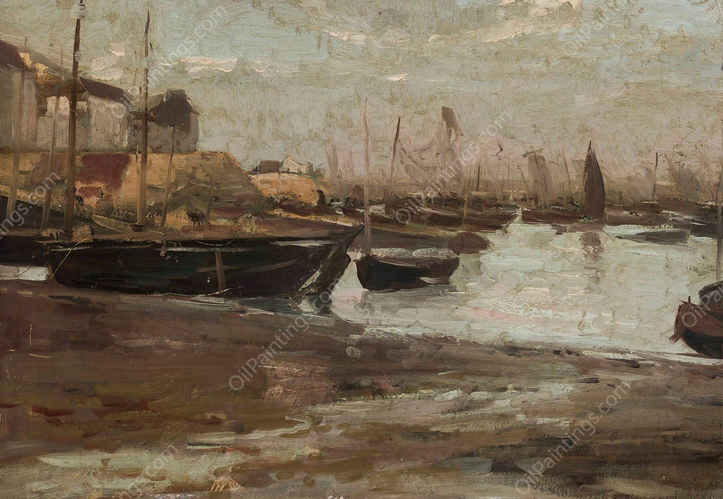 Fishing port, sketch  by Aleksander Gierymski - Hand-Painted Oil Painting Reproduction