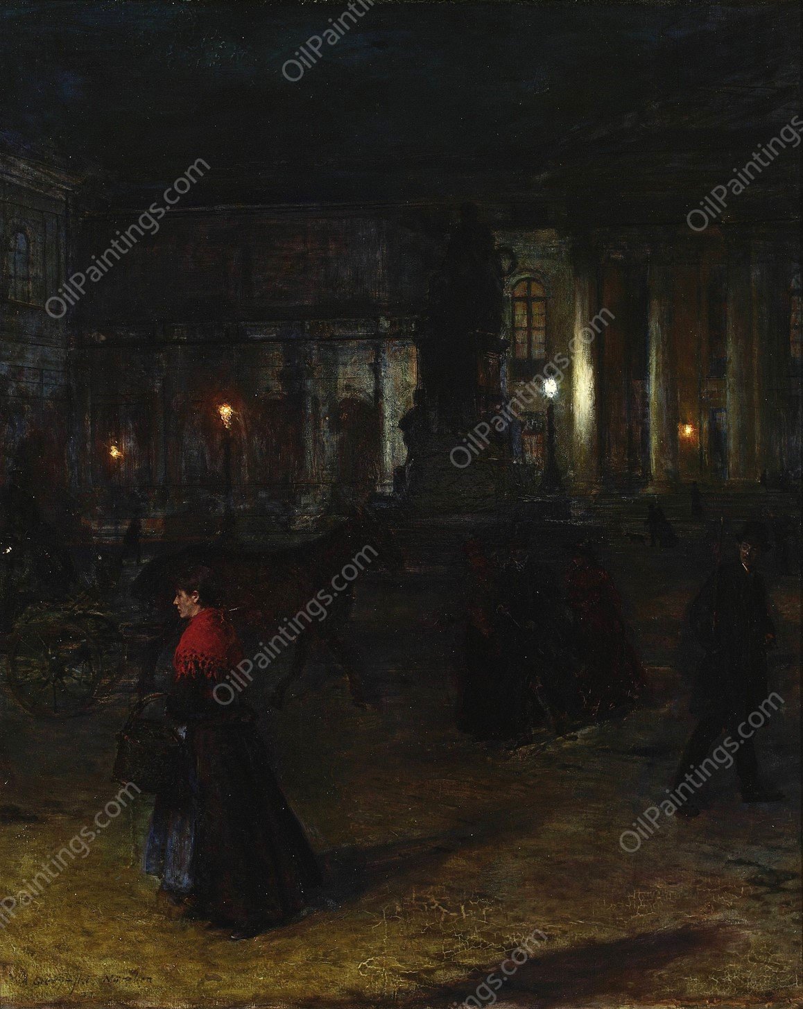 Max-Josefplatz in Munich at night  by Aleksander Gierymski - Hand-Painted Oil Painting Reproduction