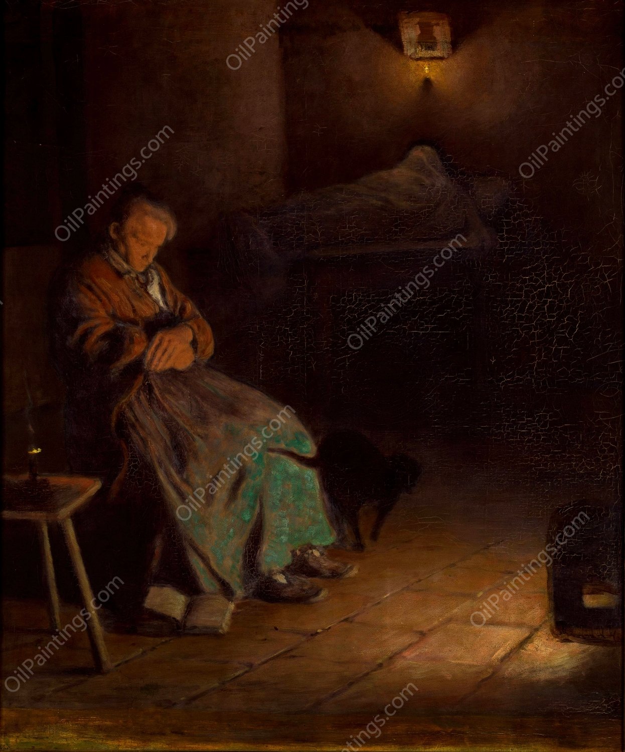 Old Woman Watching Over a Dead Body II  by Aleksander Gierymski - Hand-Painted Oil Painting Reproduction