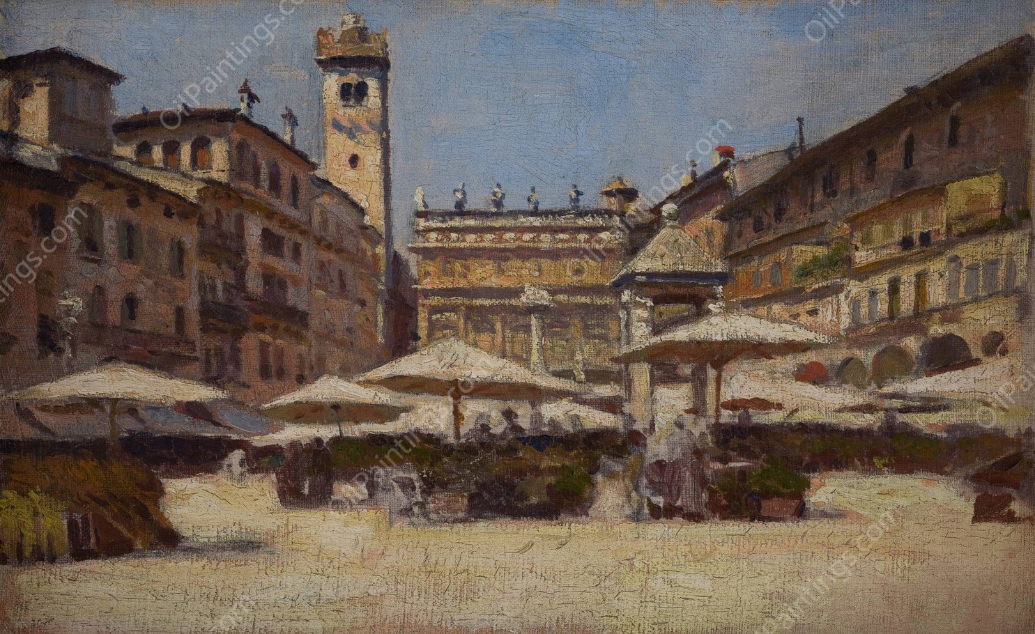 Piazza delle Erbe in Verona  by Aleksander Gierymski - Hand-Painted Oil Painting Reproduction