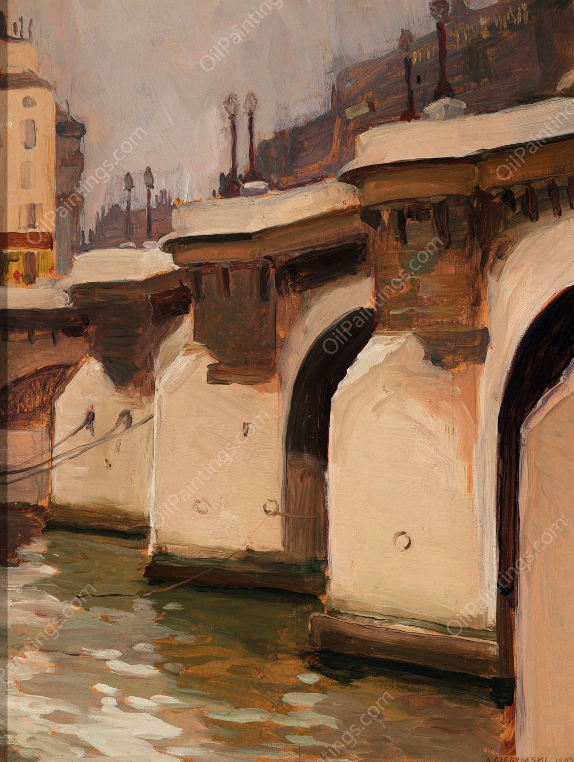 Pont Neuf in Paris  by Aleksander Gierymski - Hand-Painted Oil Painting Reproduction