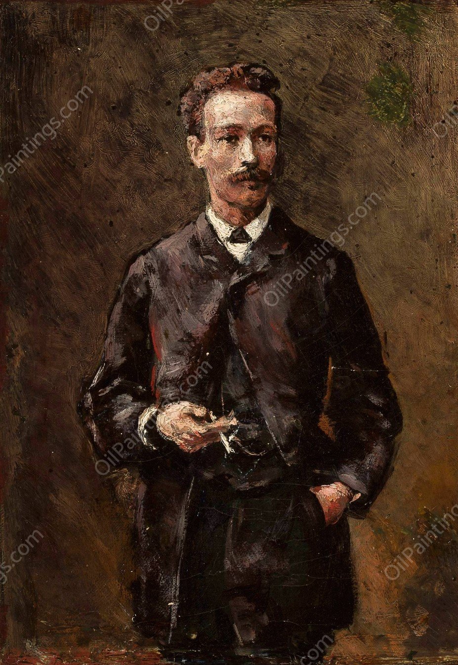 Portrait of Artur Gruszecki, sketch by Aleksander Gierymski - Hand-Painted Oil Painting Reproduction