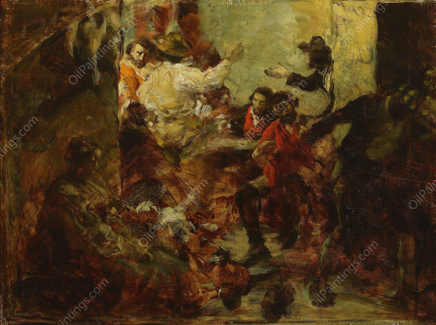 Tavern in Rome, sketch  by Aleksander Gierymski - Hand-Painted Oil Painting Reproduction