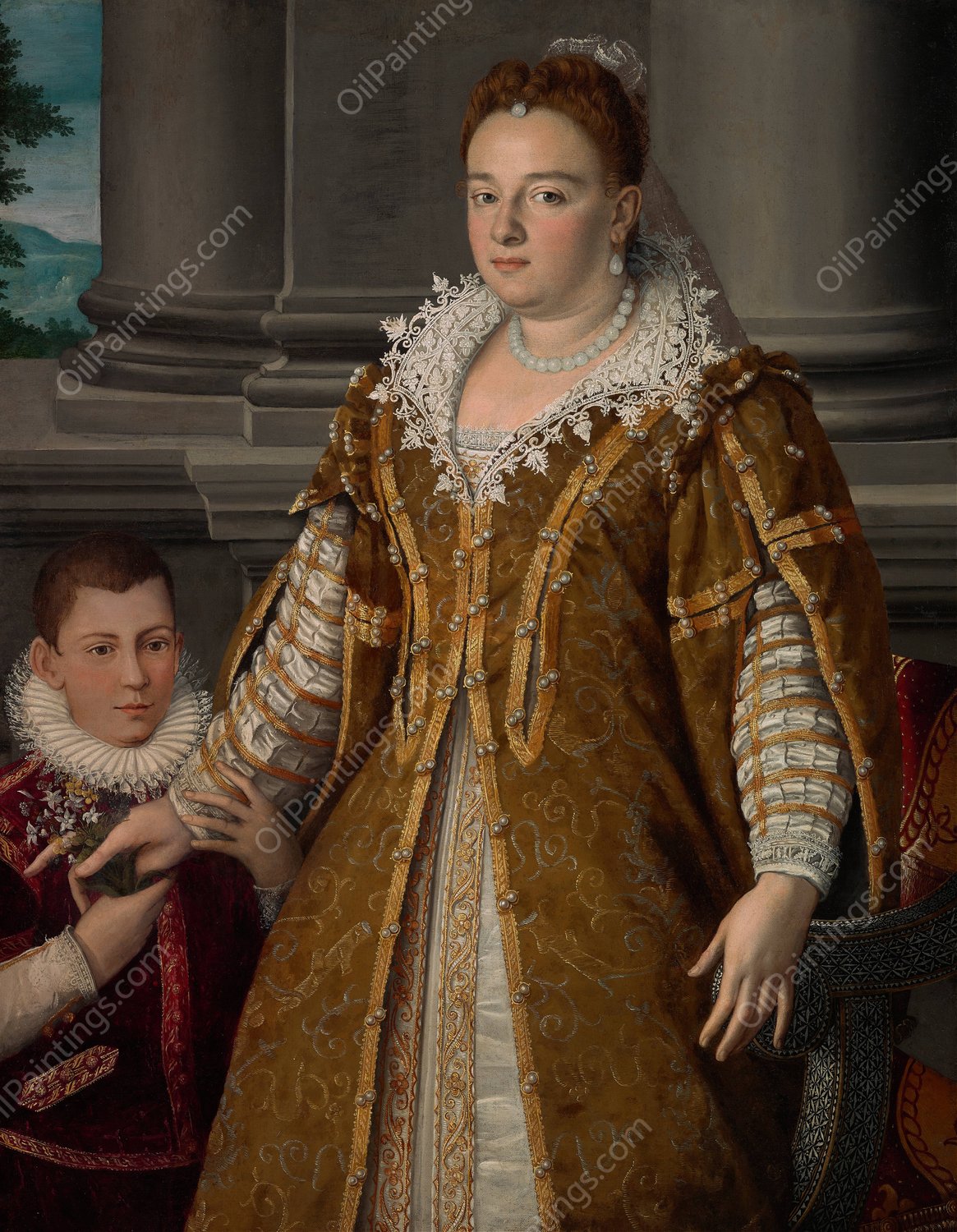 Portrait of Grand Duchess Bianca Capello de Medici with Her Son  by Alessandro Allori - Hand-Painted Oil Painting Reproduction
