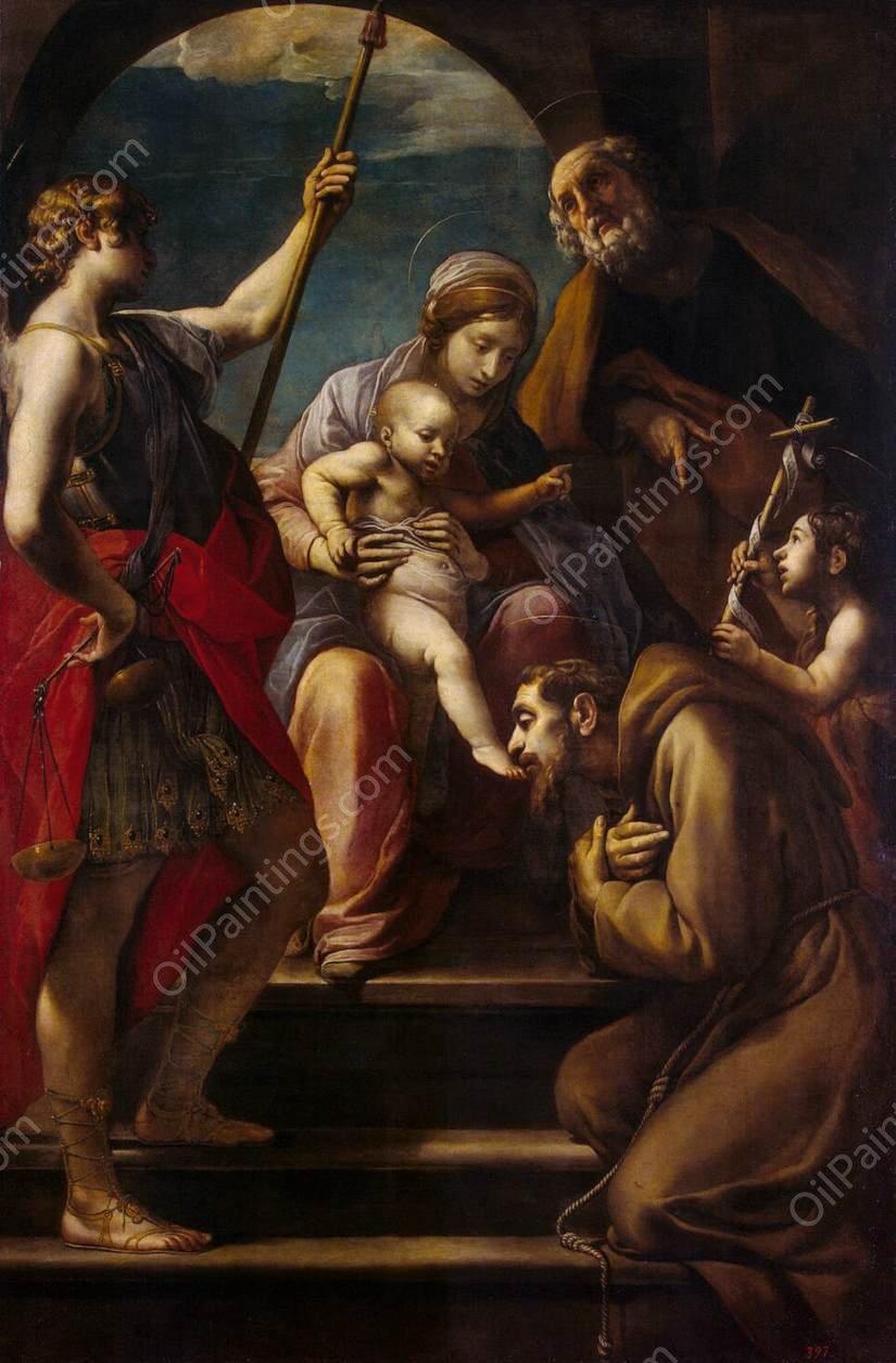 Holy Family with Saints by Alessandro Tiarini - Hand-Painted Oil Painting Reproduction
