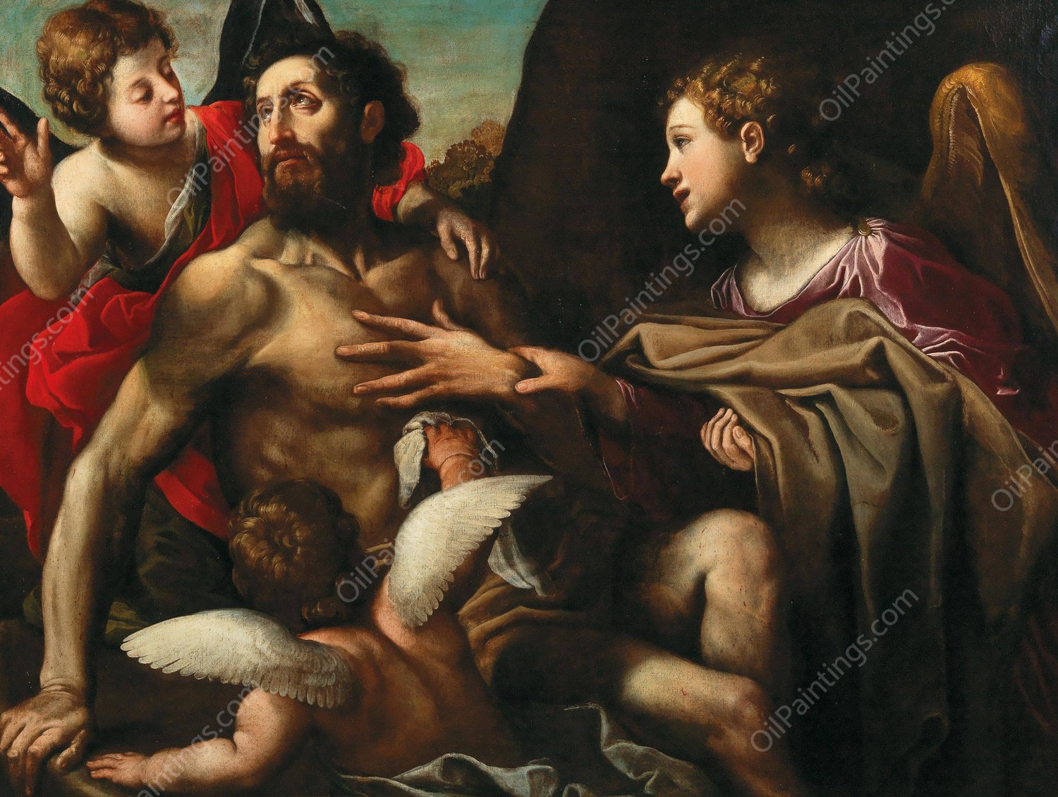 Saint Benedict supported by angels by Alessandro Tiarini - Hand-Painted Oil Painting Reproduction