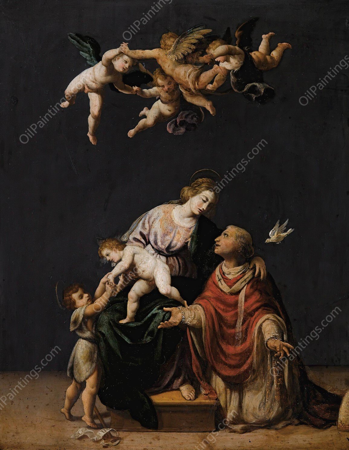 Pope Gregory Interceding With The Virgen, Jesus Christ And Saint John The Baptist by Alessandro Turchi - Hand-Painted Oil Painting Reproduction