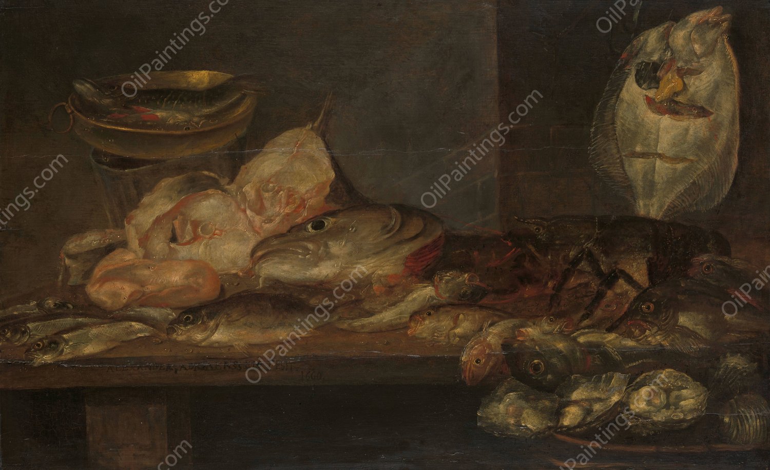 Still Life with Fish  by Alexander Adriaenssen - Hand-Painted Oil Painting Reproduction
