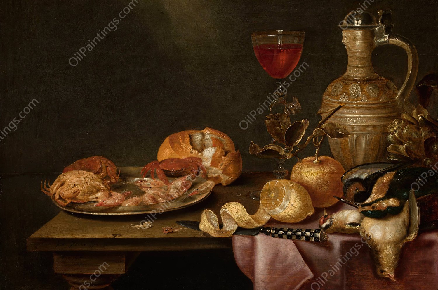 Still life with shrimps and crabs on a tin plate  by Alexander Adriaenssen - Hand-Painted Oil Painting Reproduction