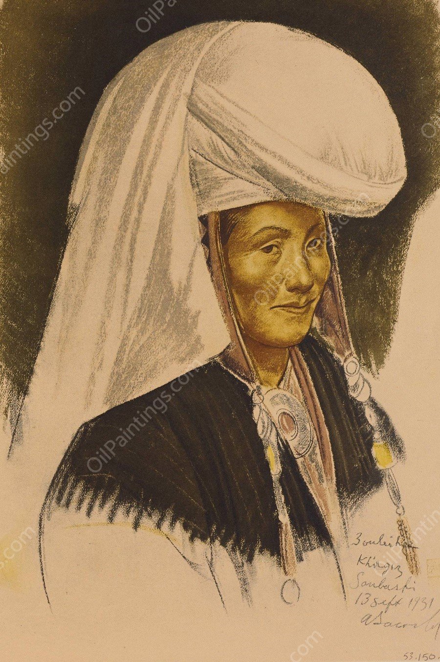Femme kirghize, Soubashi  by Alexander Evgenievich Yakovlev - Hand-Painted Oil Painting Reproduction