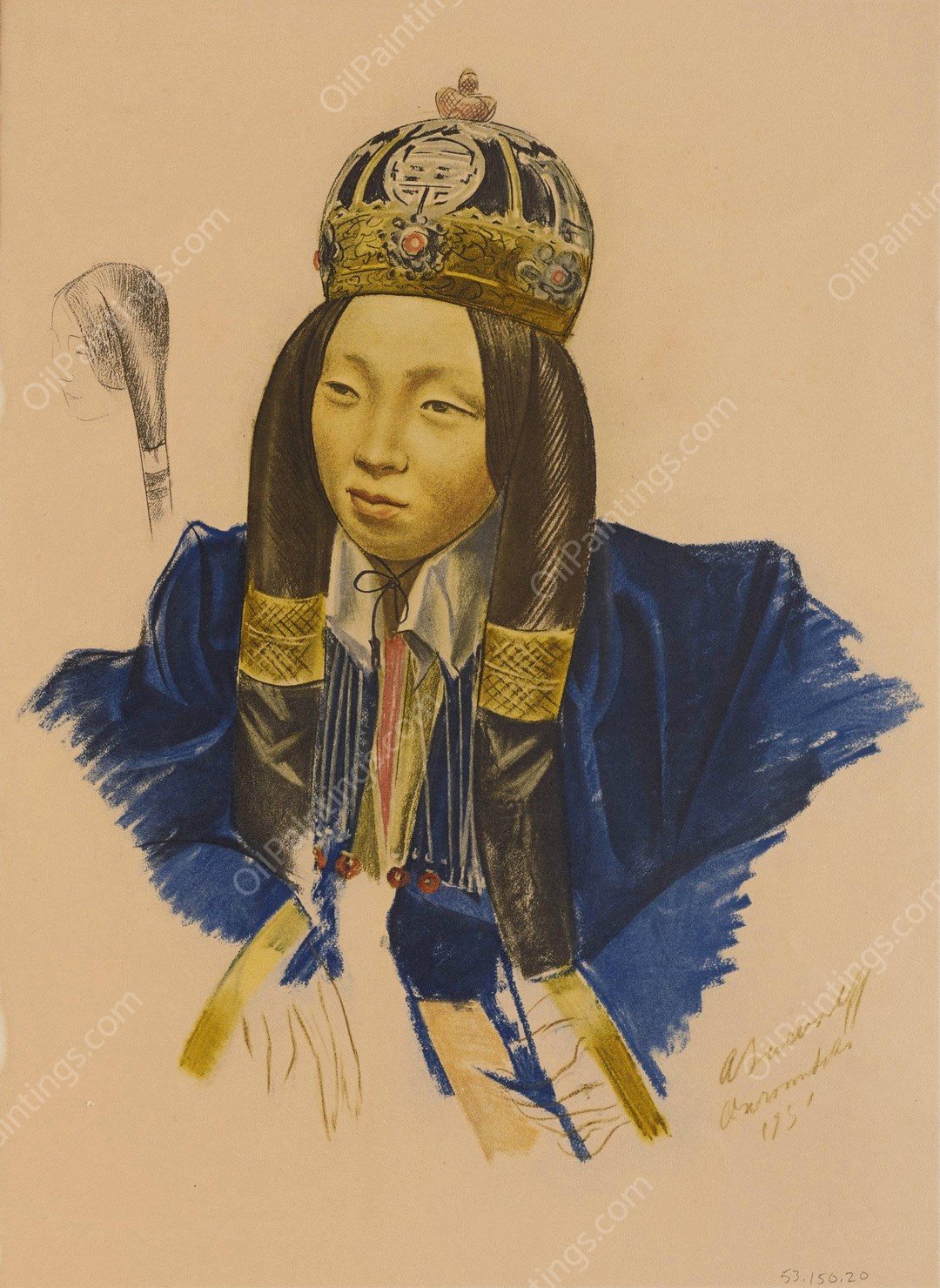 Princesse Nirgidma de Torhout  by Alexander Evgenievich Yakovlev - Hand-Painted Oil Painting Reproduction