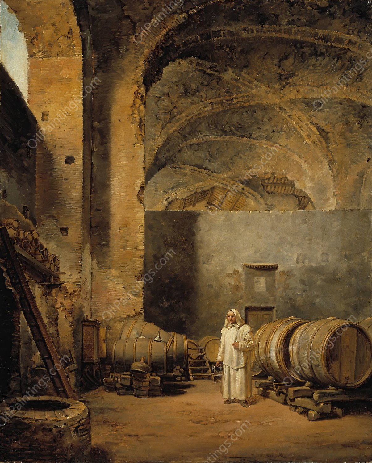 A Monk In A Ruin Which Has Been Made Into A Wine Cellar  by Alexander Laureus - Hand-Painted Oil Painting Reproduction