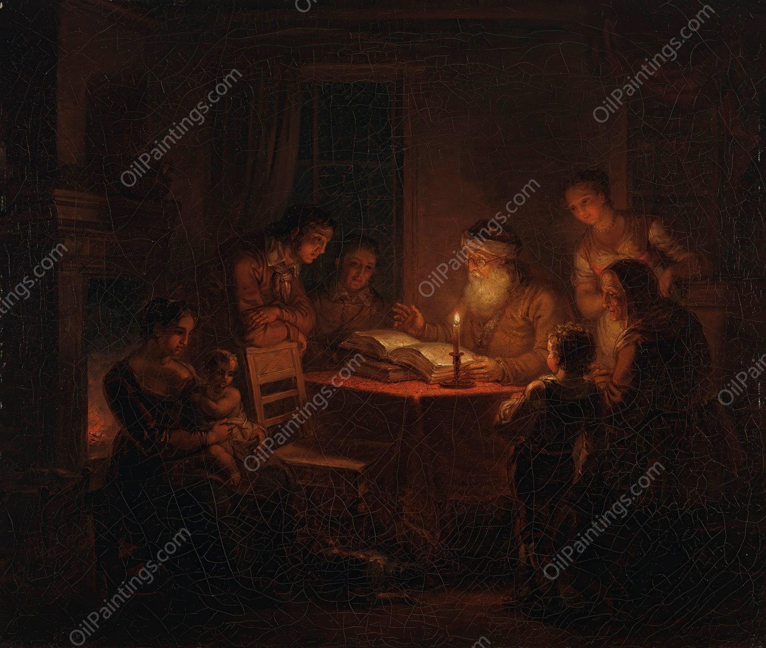 Jewish Rabbi Reading The Bible To His Family  by Alexander Laureus - Hand-Painted Oil Painting Reproduction