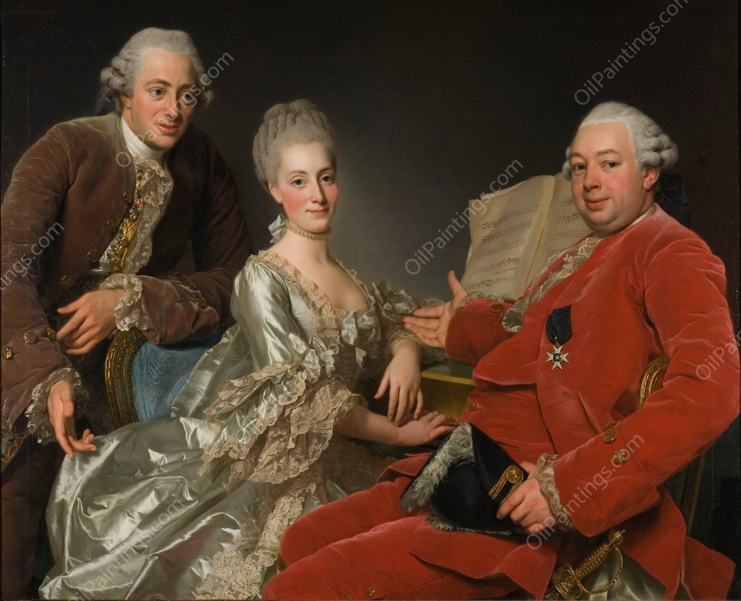 John Jennings Esq., His Brother And Sister-In-Law by Alexander Roslin - Hand-Painted Oil Painting Reproduction