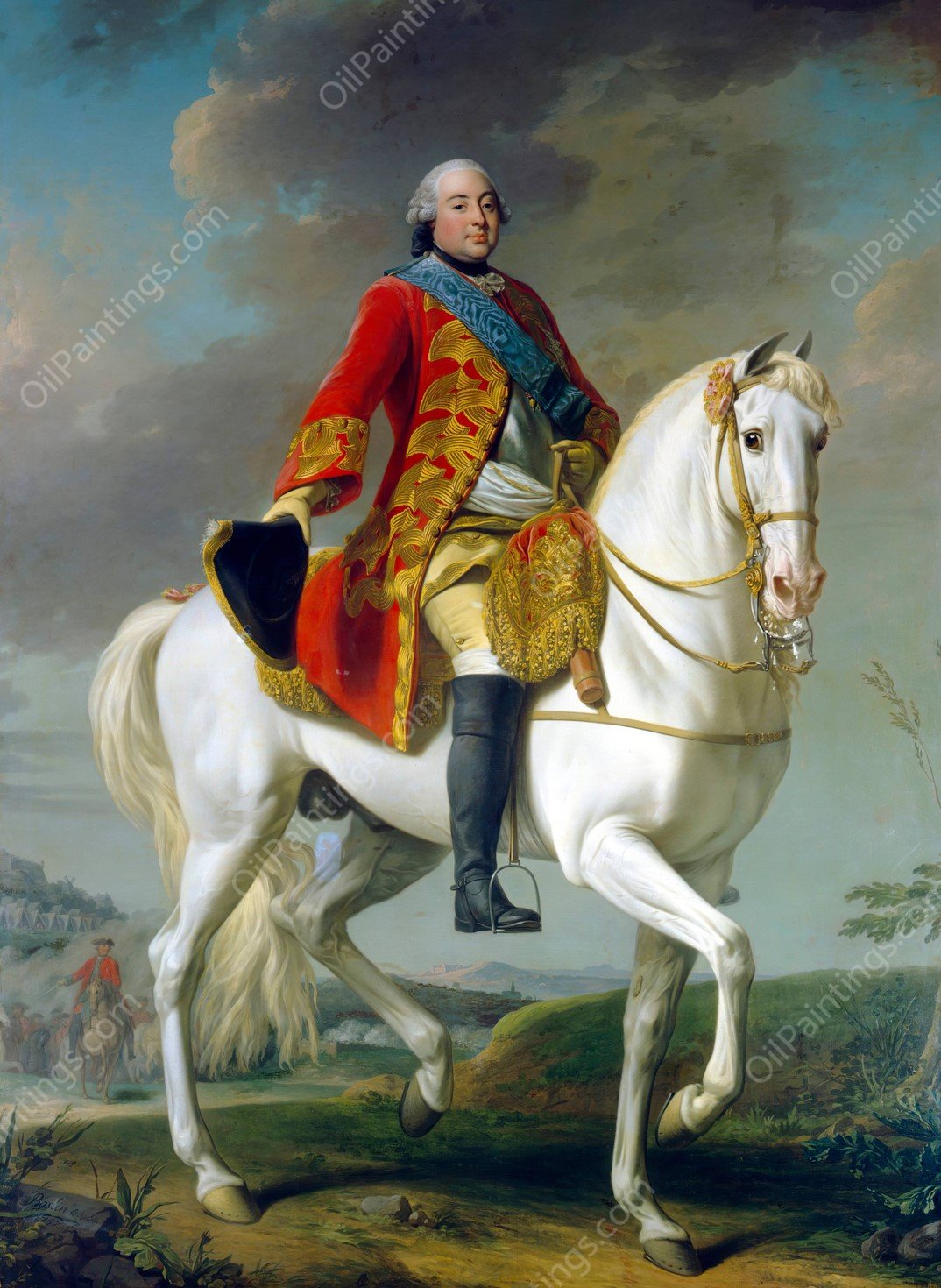 Louis-Philippe, Duc d'Orleans, Saluting his Army on the Battlefield  by Alexander Roslin - Hand-Painted Oil Painting Reproduction