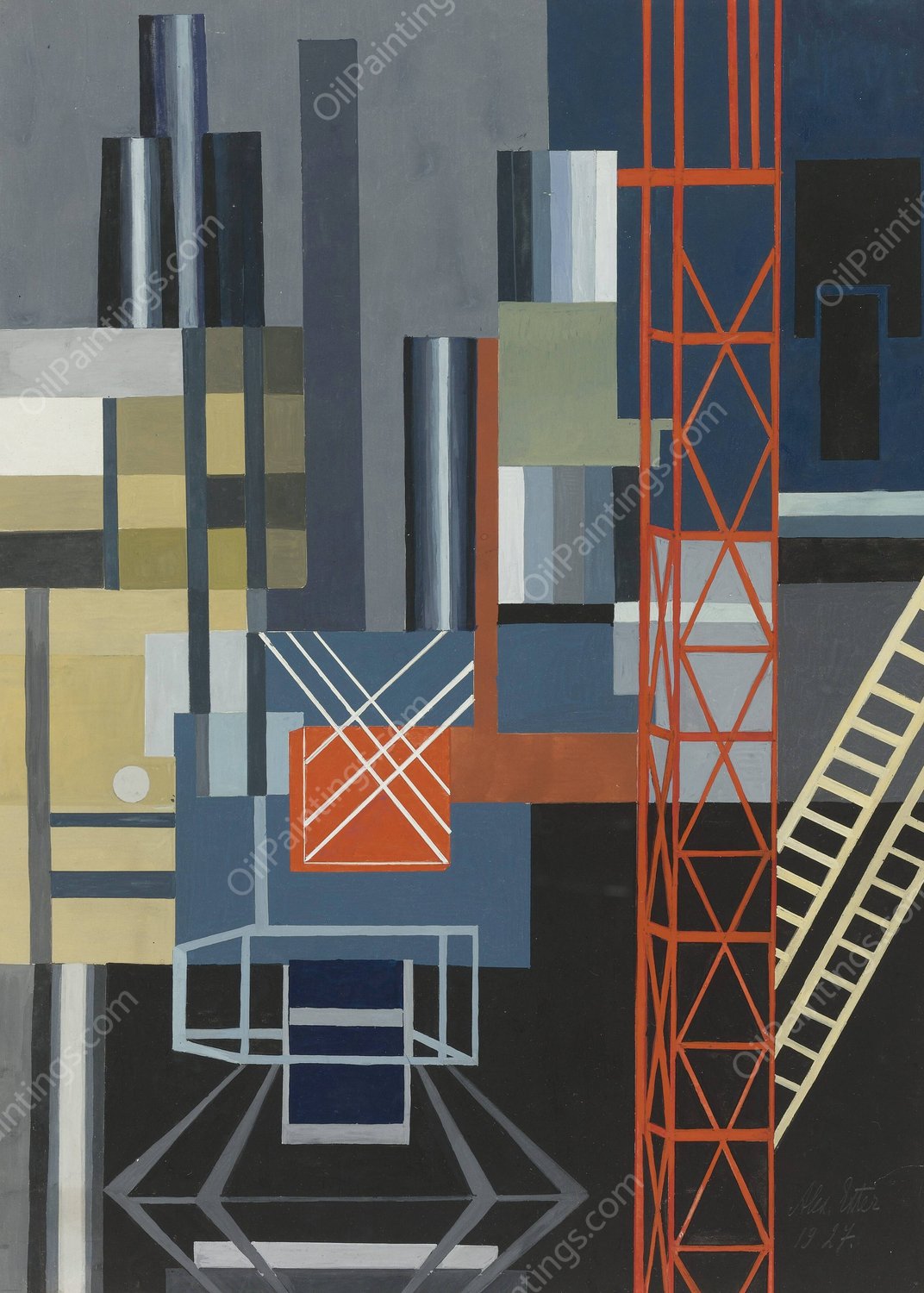 Constructivist Stage Design  by Alexandra Exter - Hand-Painted Oil Painting Reproduction