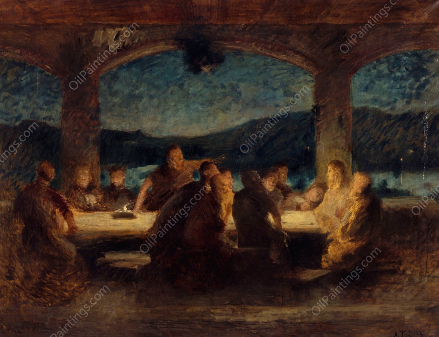 La Cene  by Alexandre Falguiere - Hand-Painted Oil Painting Reproduction