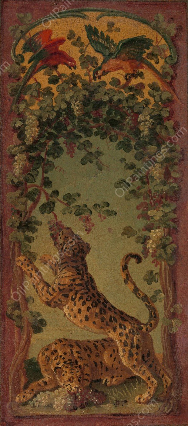 Panthers of Bacchus Eating Grapes  by Alexandre Francois Desportes - Hand-Painted Oil Painting Reproduction