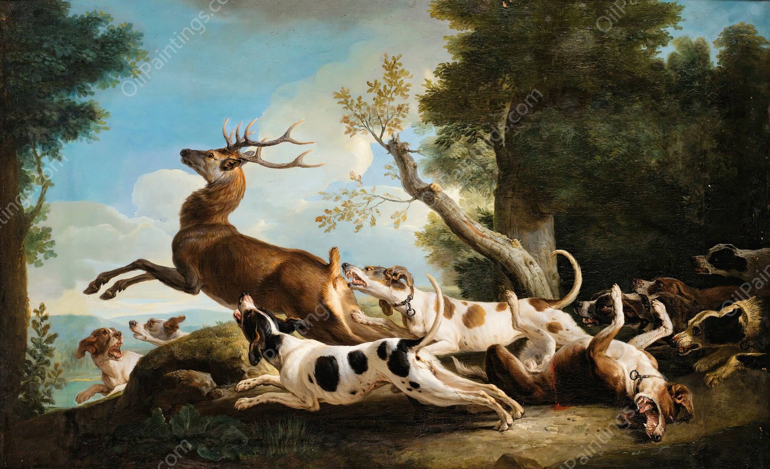 The Stag Hunting by Alexandre Francois Desportes - Hand-Painted Oil Painting Reproduction