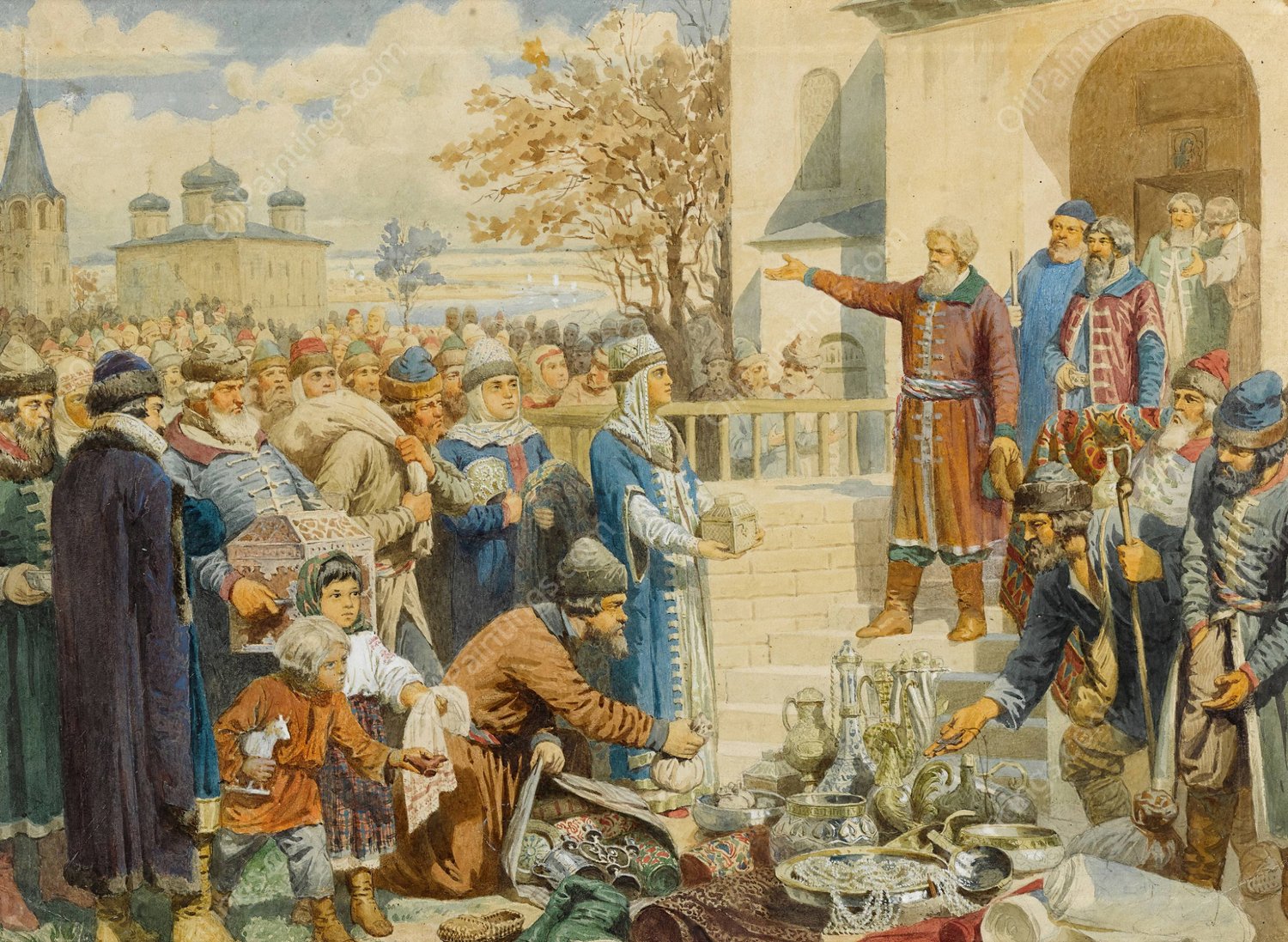 Kozma Minin's Appeal To Nizhny Novgorod In 1611  by Alexei Danilovich Kivshenko - Hand-Painted Oil Painting Reproduction