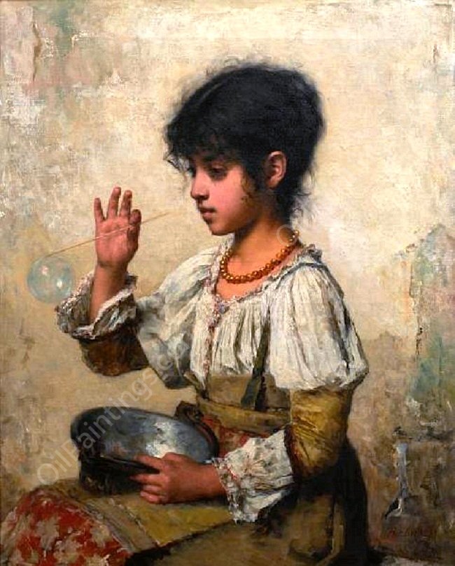 Blowing Bubbles by Alexei Harlamoff - Hand-Painted Oil Painting Reproduction