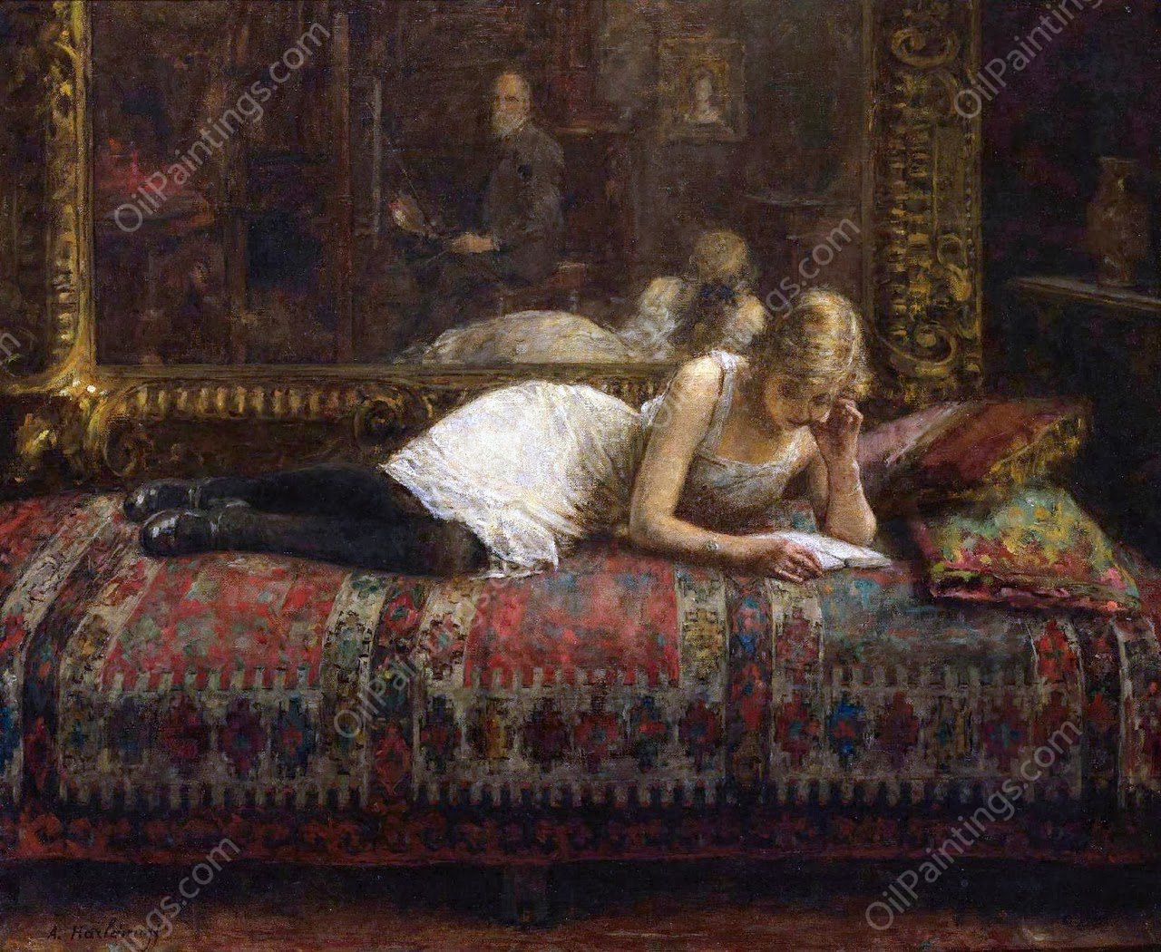 The Artist and His Model by Alexei Harlamoff - Hand-Painted Oil Painting Reproduction