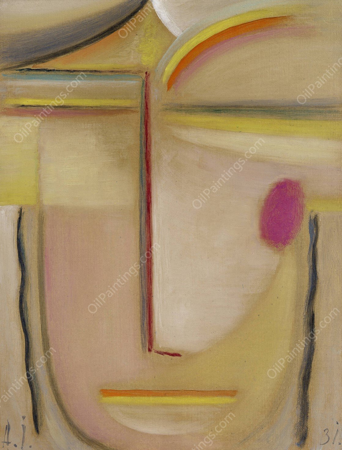 Abstract Head, Gold and Pink  by Alexej Von Jawlensky - Hand-Painted Oil Painting Reproduction