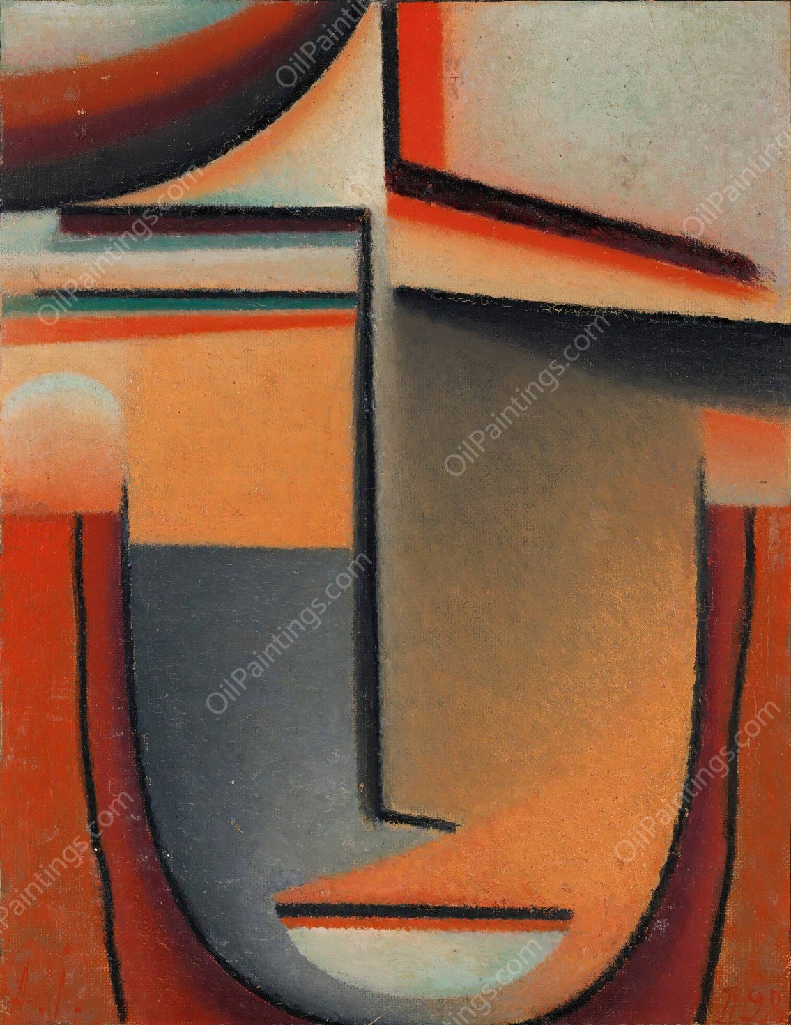 Abstract Head; Tragic  by Alexej Von Jawlensky - Hand-Painted Oil Painting Reproduction