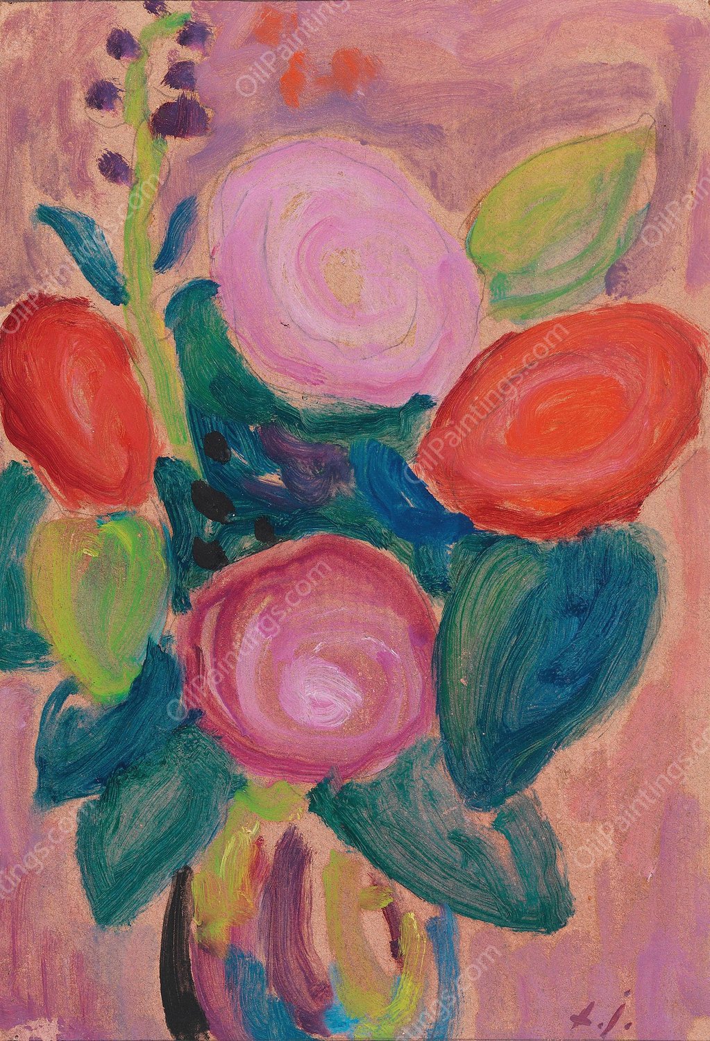 Blumenstrauss in Vase  by Alexej Von Jawlensky - Hand-Painted Oil Painting Reproduction